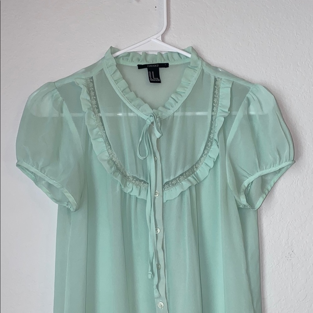 Forever 21 Light Green Ruffle Blouse - Picture 2 of 8